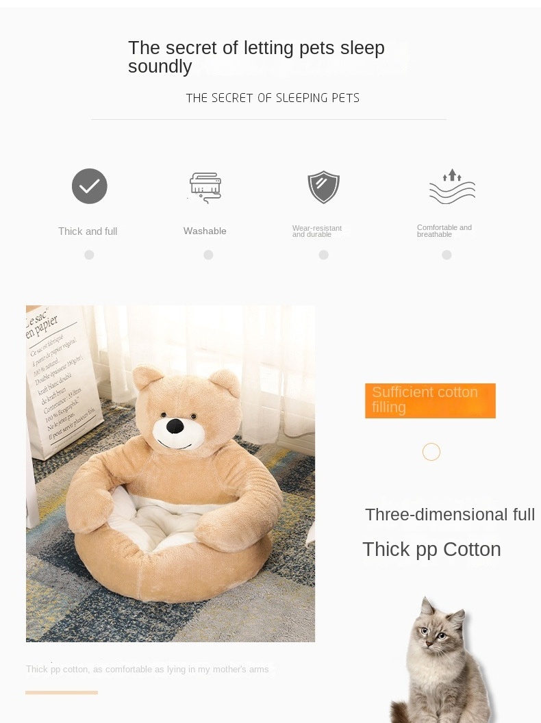 Winter Warm Soft Pet Bed Cute Bear Hug Cat Sleeping Mat Plush Puppy Dogs Cushion Sofa Bed