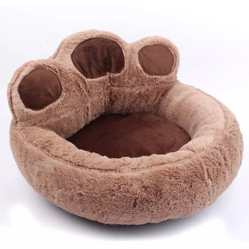 Whosale Fashionable Pet Bed Corduroy Material Short Plush Warm Dog Paw Shape Dog Bed Round Dog Cat Pet Bed