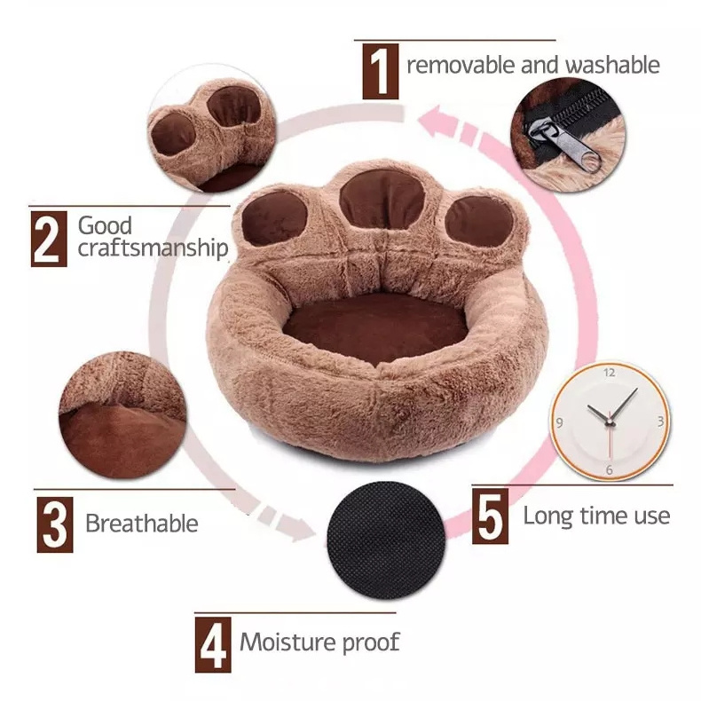 Whosale Fashionable Pet Bed Corduroy Material Short Plush Warm Dog Paw Shape Dog Bed Round Dog Cat Pet Bed