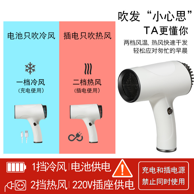 2023 New portable rechargeable Hair dryer Travel mini oil painting Blow Dry cold hot Air Hair Dryer