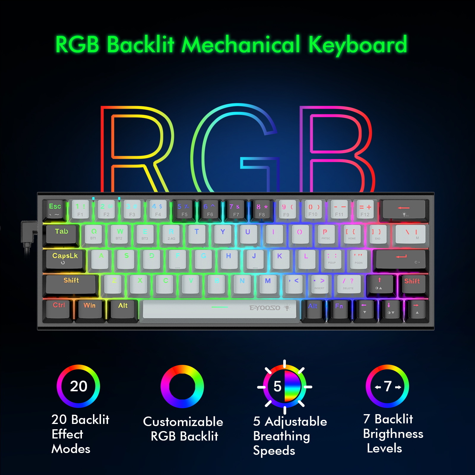 Mini 61 Keys Computer Gaming Keyboard 60% Wireless RGB Backlit Mechanical Gaming Keyboard