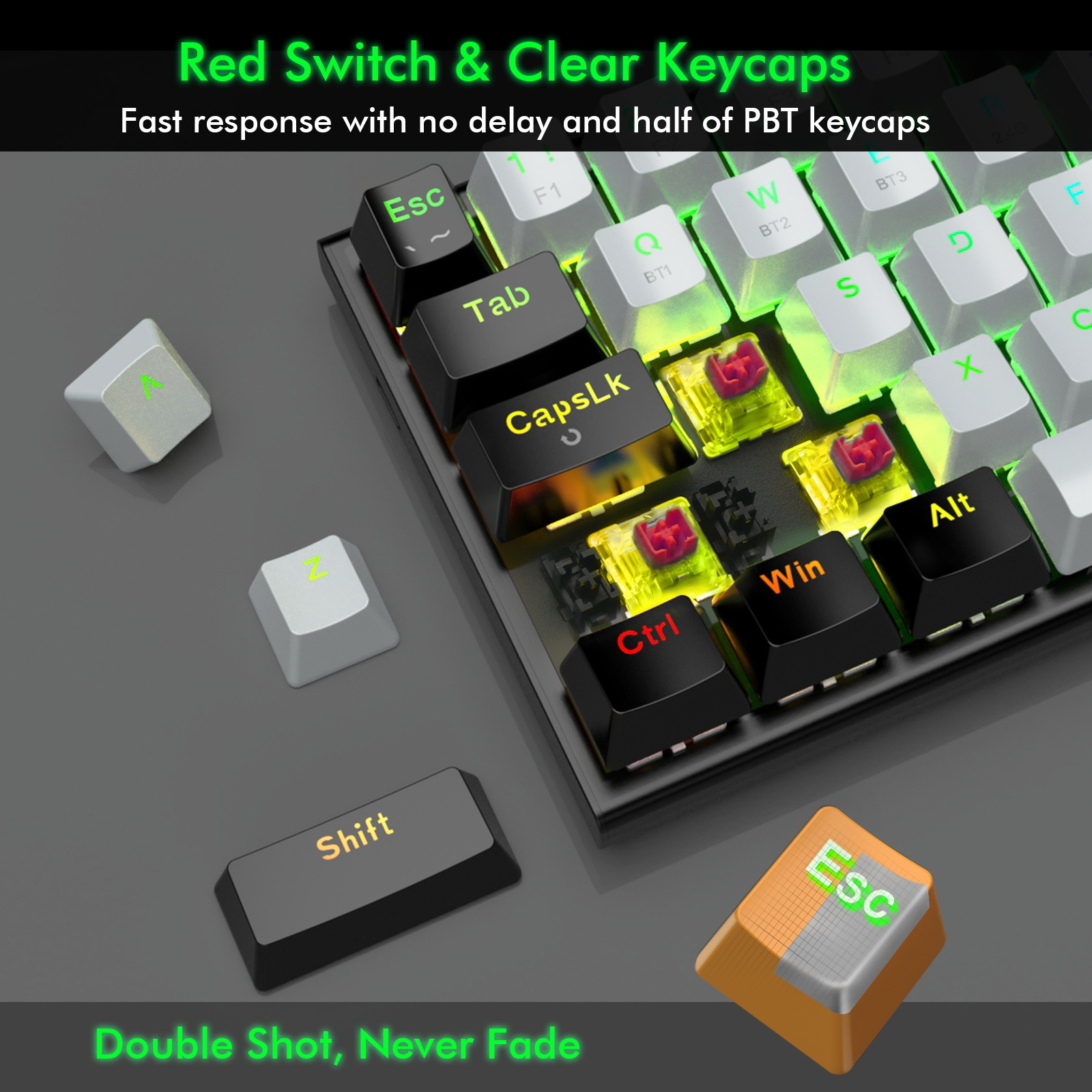 Mini 61 Keys Computer Gaming Keyboard 60% Wireless RGB Backlit Mechanical Gaming Keyboard