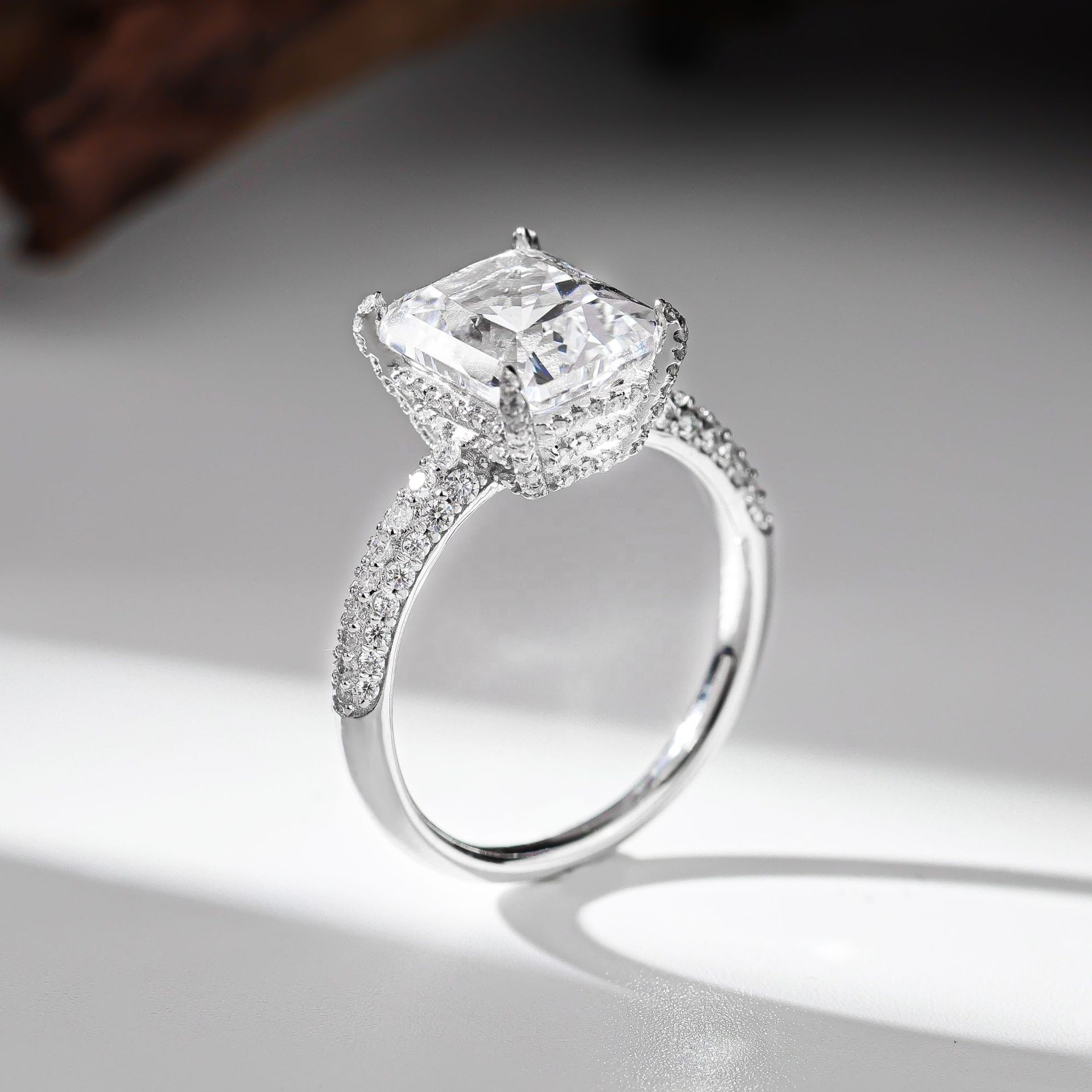 DEYIN Luxury Princess Cut 10*12mm Prong Setting Lab White Sapphire Gems White Gold Colour Promise Ring In Silver