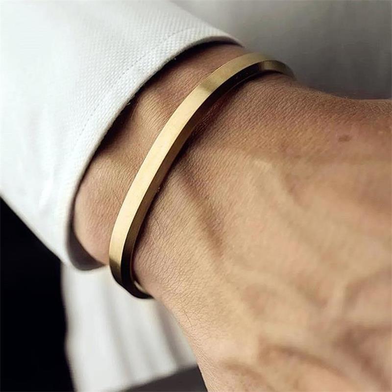 DEYIN Most Popular Fashion Stainless Steel Plain 18k Gold Plated Matte Polished Metal Cuff Blank Men Bracelet Bangle Blanks