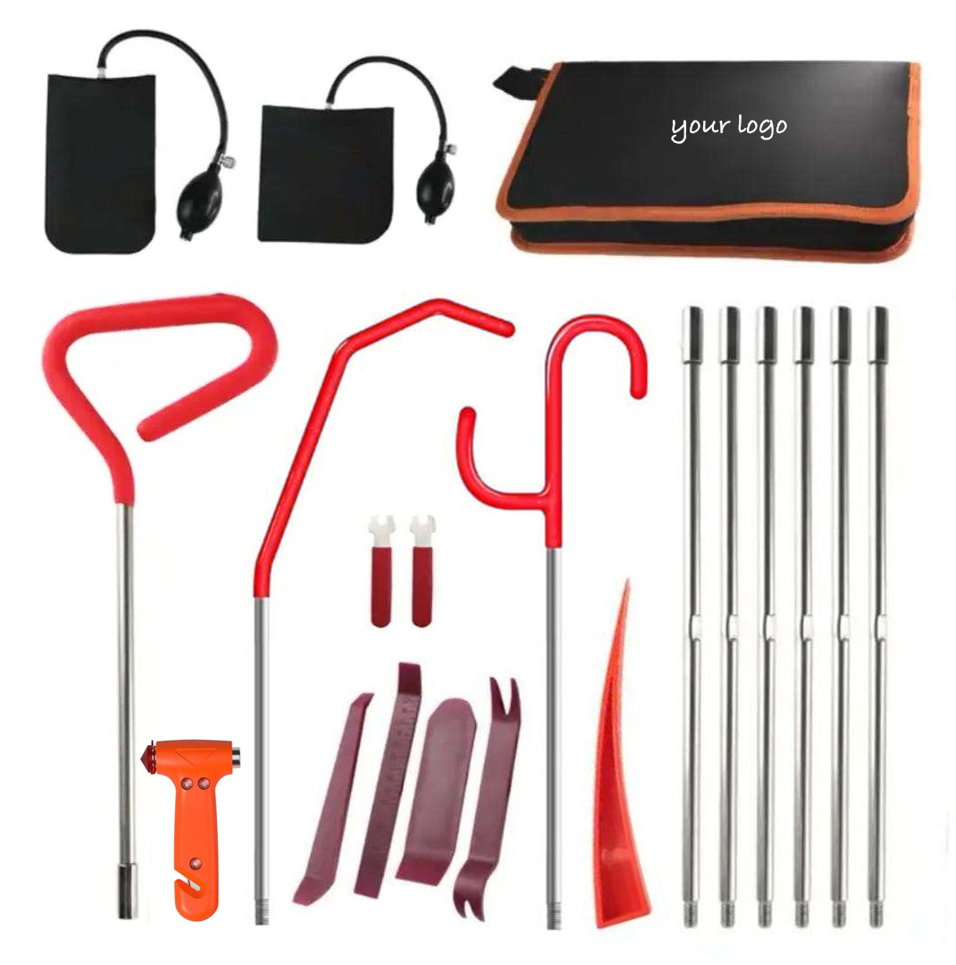 Car Door Open Unlock Kit with Long Reach Grabber, Non-Marring Wedge, Air Pump Wedge Bag, Audio Trim Removal Plastic Pry Bars