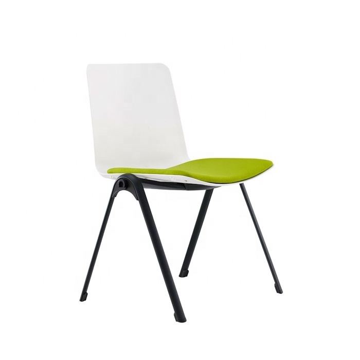 black plastic dining chair, stacking training chair, plastic chair with fabric seat cushion