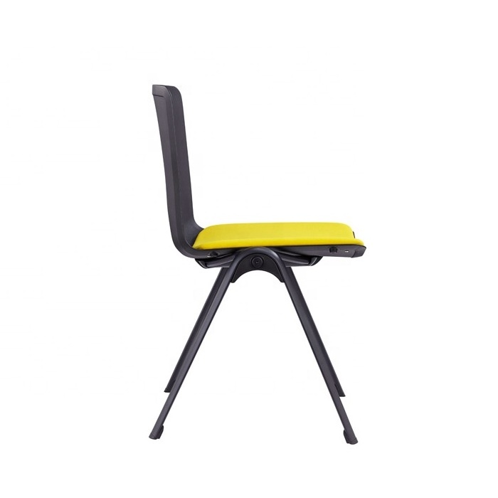 black plastic dining chair, stacking training chair, plastic chair with fabric seat cushion