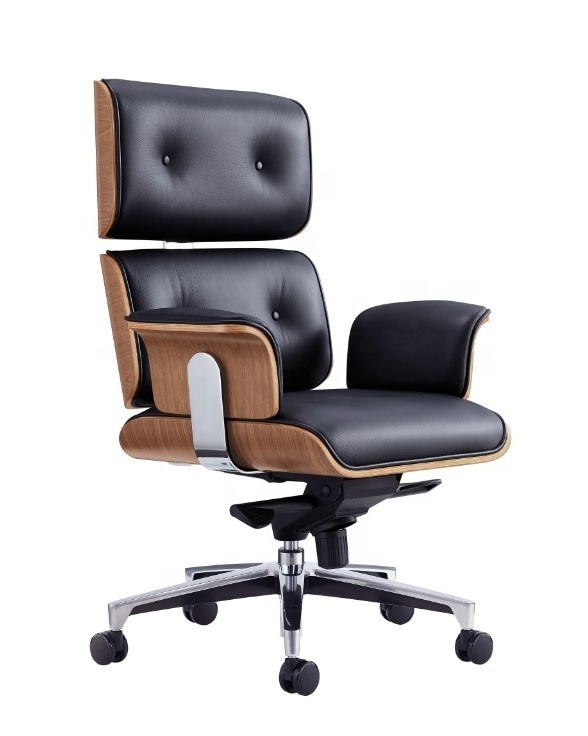 walnut wood PU/ leather office executive chair swivel wood  chair