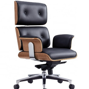 walnut wood PU/ leather office executive chair swivel wood  chair