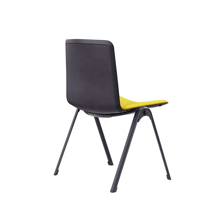 black plastic dining chair, stacking training chair, plastic chair with fabric seat cushion