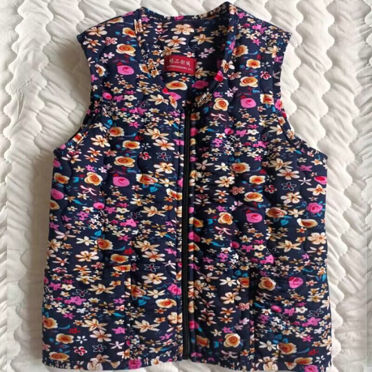 2.72 Dollar Model BXC002 Plus Size 2XL-5XL Wholesale Winter Warm Puffer Ladies Heat Weight Vest With Floral Prints