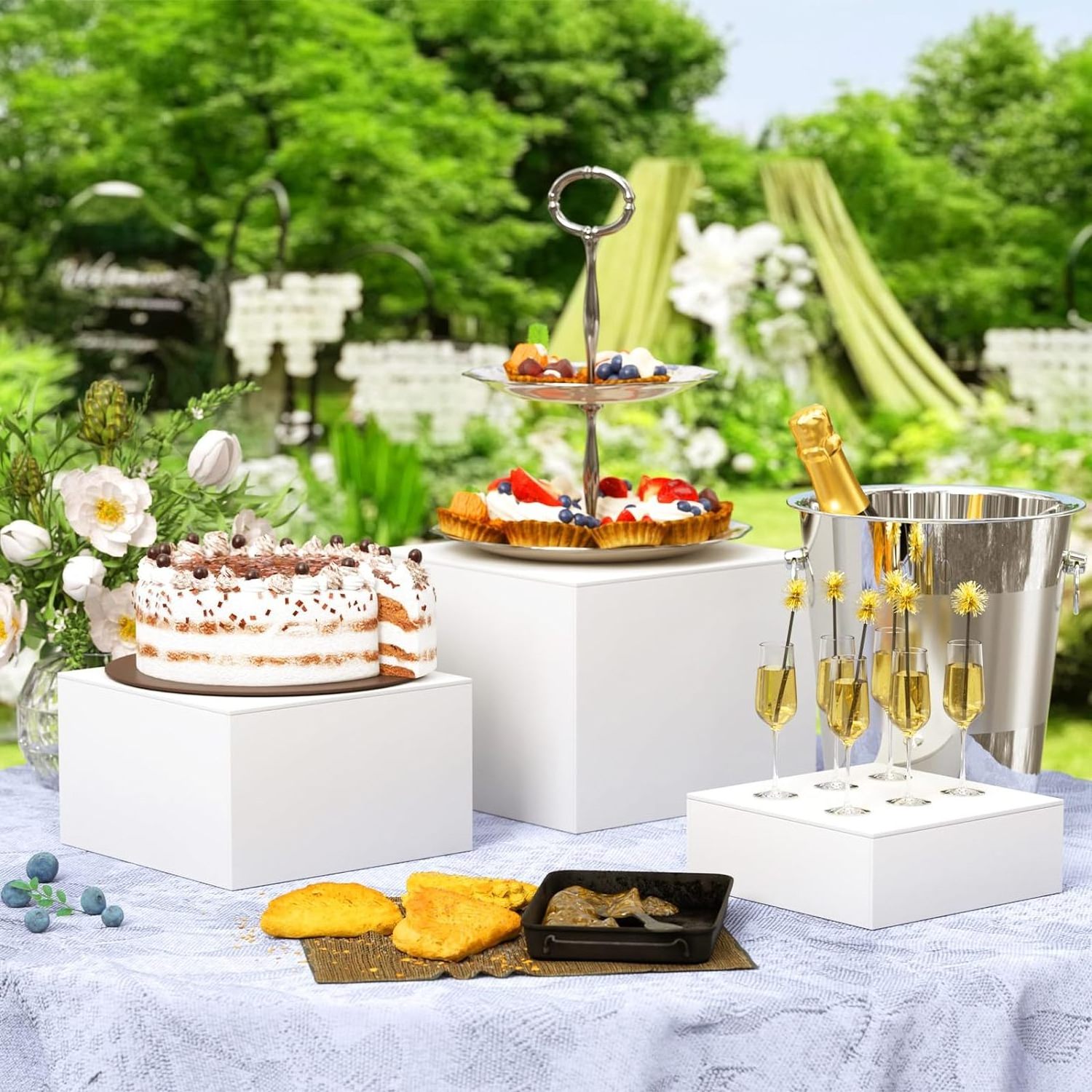 White Acrylic Buffet Risers Cube Acrylic Dessert Table for Party, Wedding