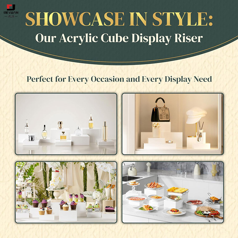 Custom White Acrylic Display Cube Sets 5-Sides Catering Buffet Risers for Wedding Party Food Display Stand