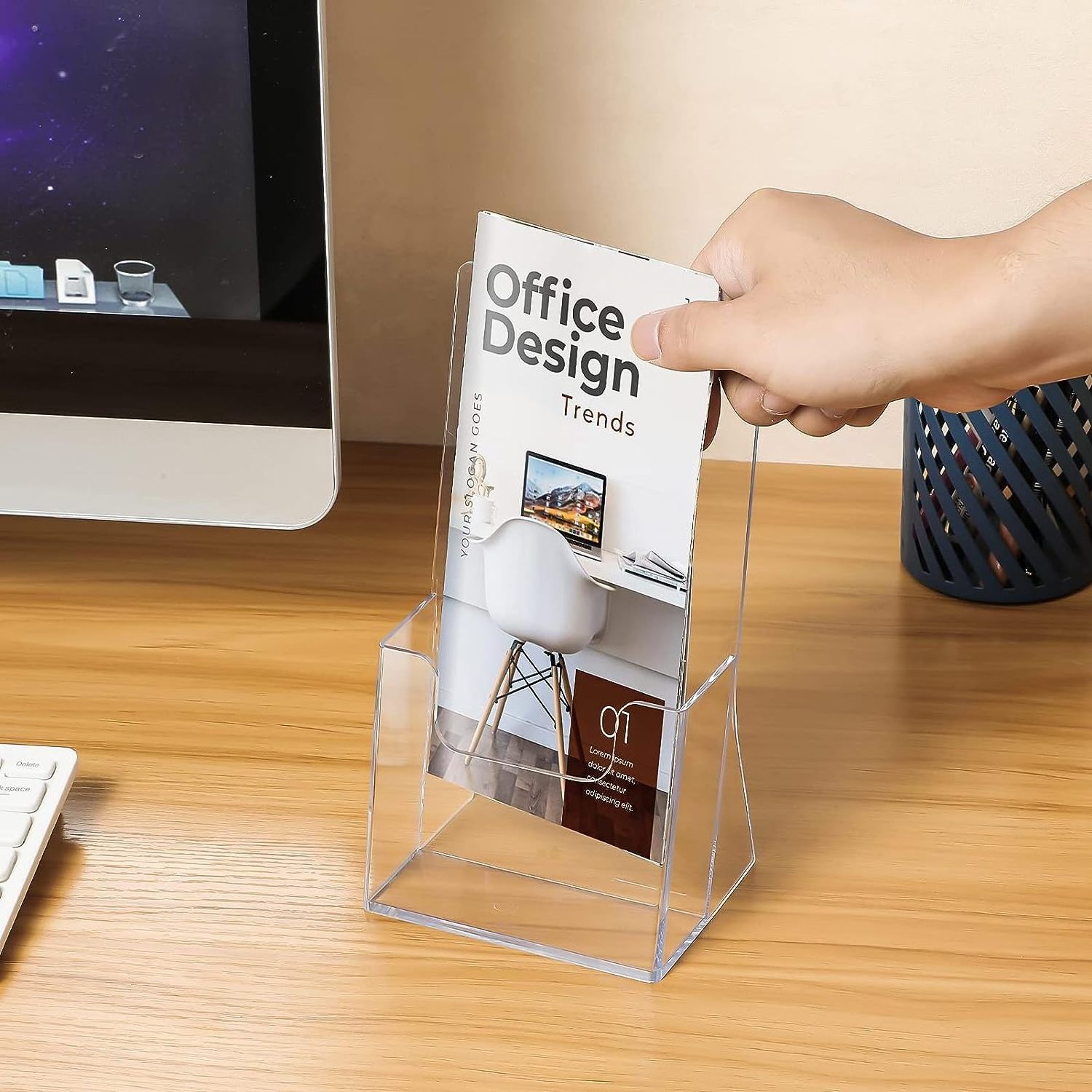 Custom LOGO Acrylic Desktop Brochure Holder Cheap Acrylic Brochure Holder Acrylic Flyer Holder Storage Office Box Display Stand