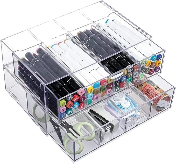 Large Standing Clear acrylic Office Drawer Organizer Drawer Pen Pencil Holder Desk Accessories Storage Display Drawers For Home,