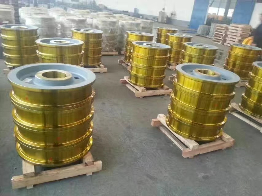 Custom mining large double flange cast forged industrial steel railway cart overhead crane rail wheels