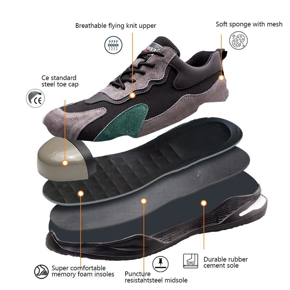 SAILGOOD Mining Safty Mens Mash Safety Shoes Work for Construction Wearable in All Seasons Steel Toecap