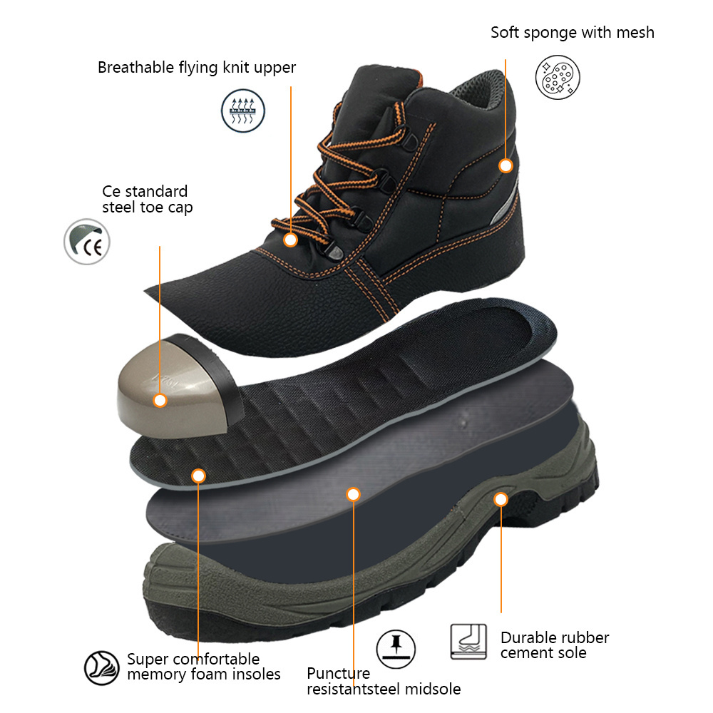 SAILGOOD Steel Toe Work Boots for Men Safety Work Shoes Slip Resistant Abrasion Resistance Breathable Construction Footwear