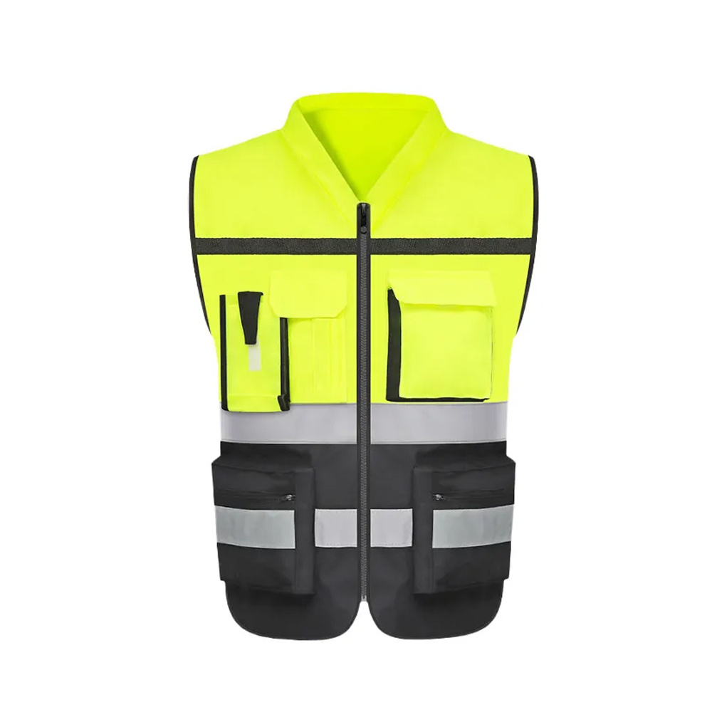 SAILGOOD Customizable Stylish and Handsome Safety Vest Reflective with Pocket Black with Fluorescent Green