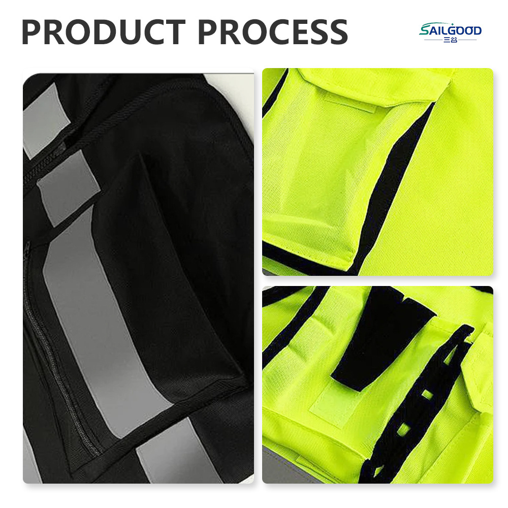 SAILGOOD Customizable Stylish and Handsome Safety Vest Reflective with Pocket Black with Fluorescent Green