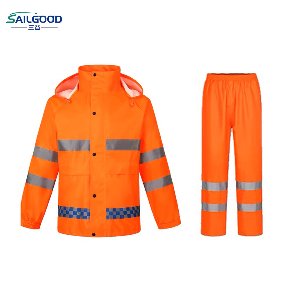 SAILGOOD  High Visibility Reflective Safety Jacket Lightweight Rain Gear Waterproof Rain Jacket with Pants Rain Suit