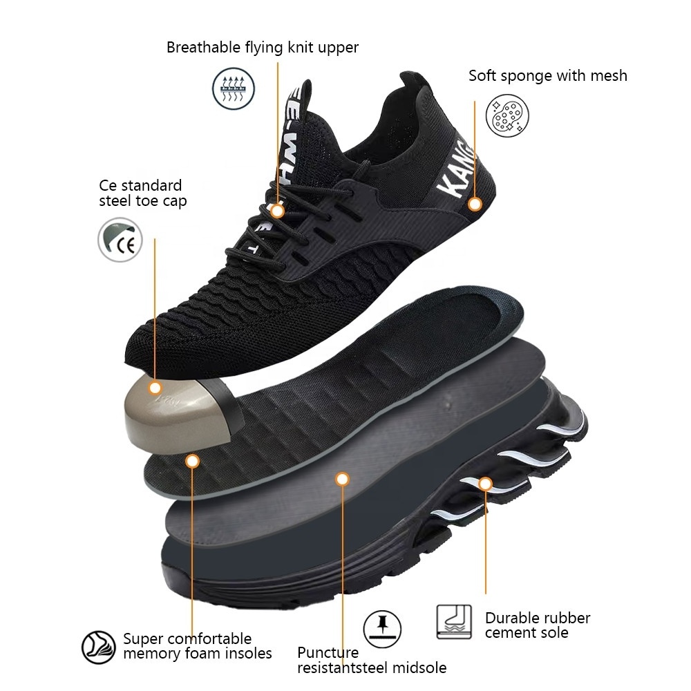 Hot Selling Lightweight Steel Toe Safety Shoes Breathable Men's Sneakers for Construction with Mesh Fabric PU Insole