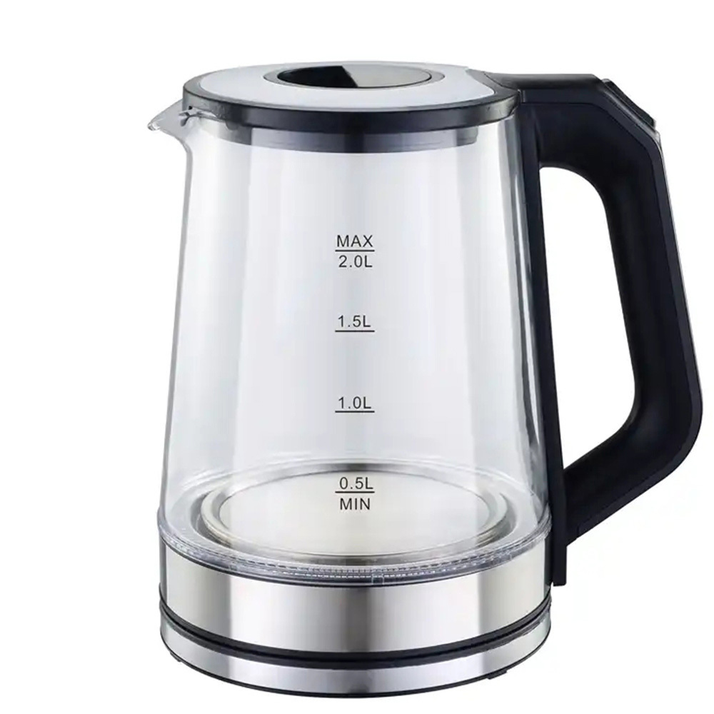 2.0L Electric Kettle Tea Coffee Borosilicate Glass 1500W Portable Household Appliances For Hotel Family Trip Water Boiler Pot