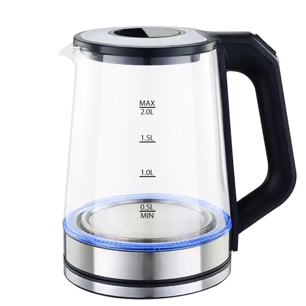 2.0L Electric Kettle Tea Coffee Borosilicate Glass 1500W Portable Household Appliances For Hotel Family Trip Water Boiler Pot