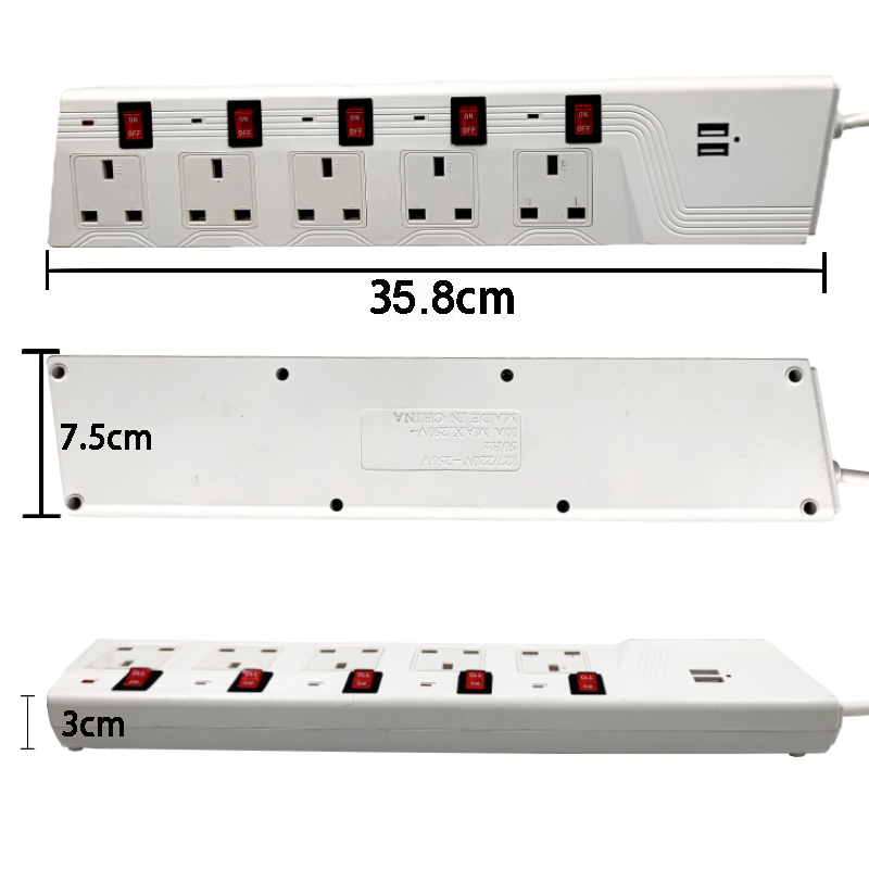 Kuwait Sri Lanka Nigeria Hot sale 5 way switch board Power Outlet extension socket with 13A fuse Uk plug