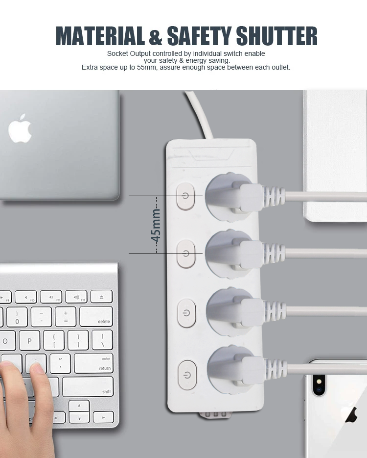 2021 Top sale white multi switch Extension Cord Power Strip Wall Mount usb outlet UK plug switches and socket with surge board