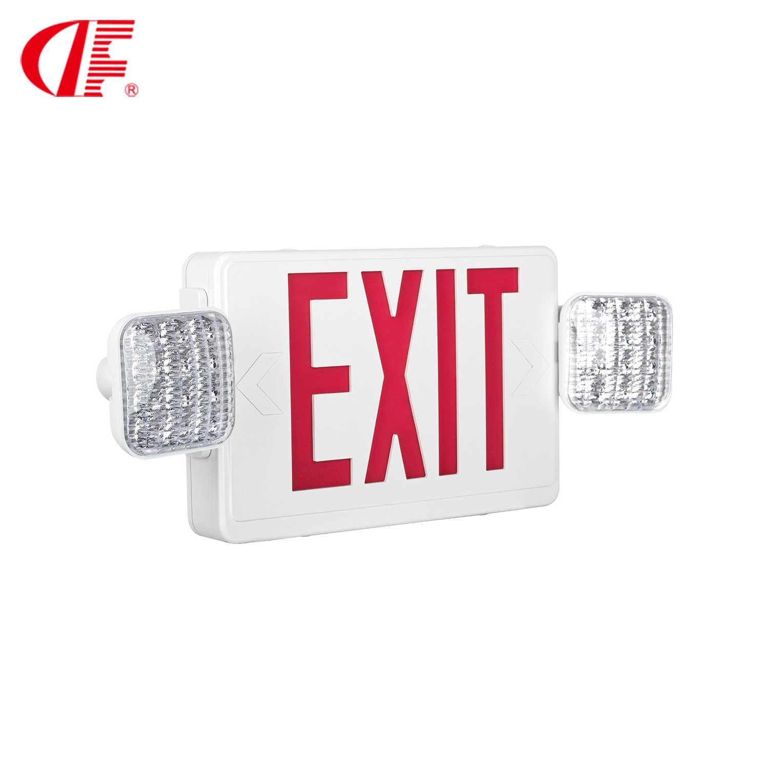 Red Led Emergency Exit Sign Lights Combo With Battery Backup UL Certified 2 LED Adjustable Head 120/277VAC For Business