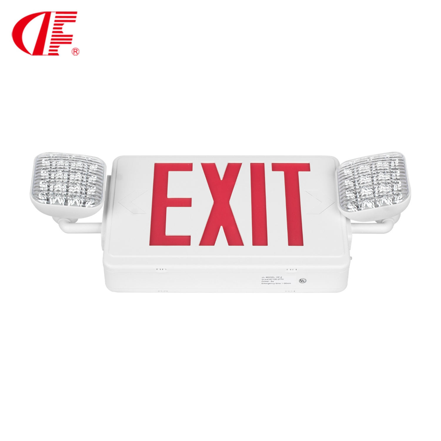 Red Led Emergency Exit Sign Lights Combo With Battery Backup UL Certified 2 LED Adjustable Head 120/277VAC For Business