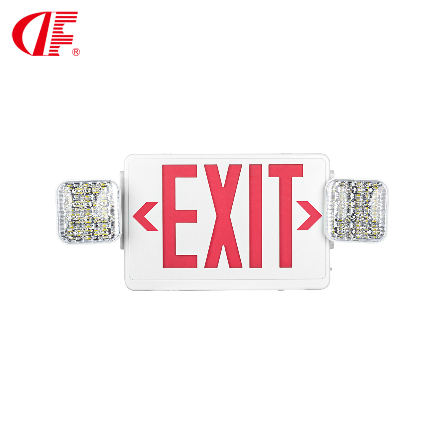 Red Led Emergency Exit Sign Lights Combo With Battery Backup UL Certified 2 LED Adjustable Head 120/277VAC For Business