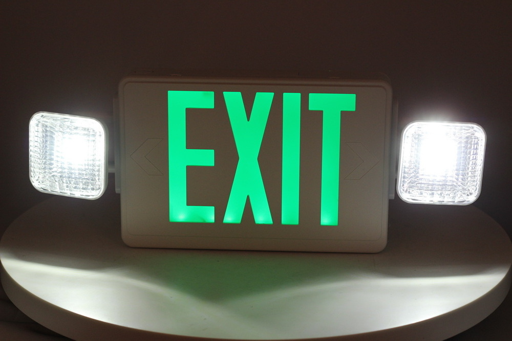 UL green word exit sign combo Double head lamp emergency lighting