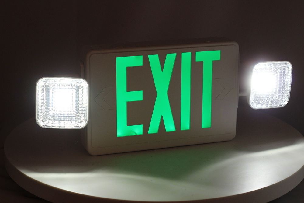 UL green word exit sign combo Double head lamp emergency lighting