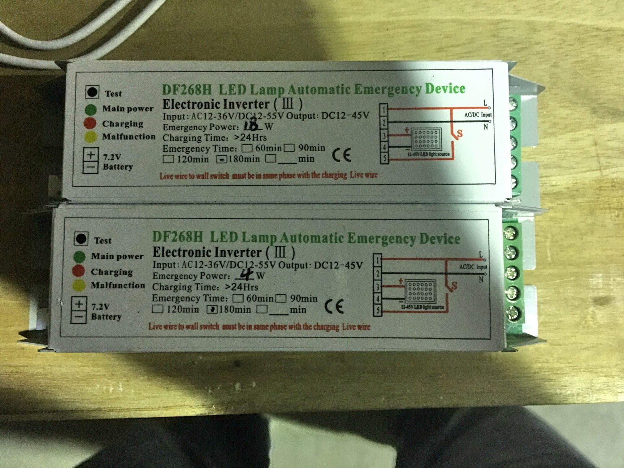 268H 36v Emergency lighting module for 18W1.5hs full power led light with LiFePO4 emergency lights battery backup