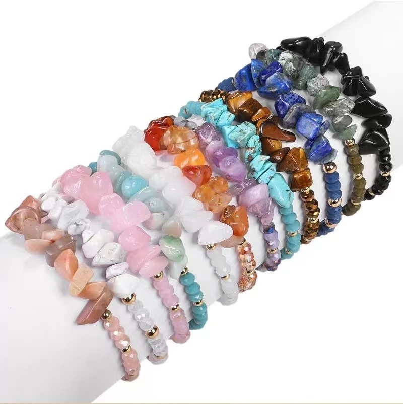 Natural Gemstone Bracelets Chakra Crystal Healing Irregular Chips Beads Stretch Adjustable Weave Bracelets for Women