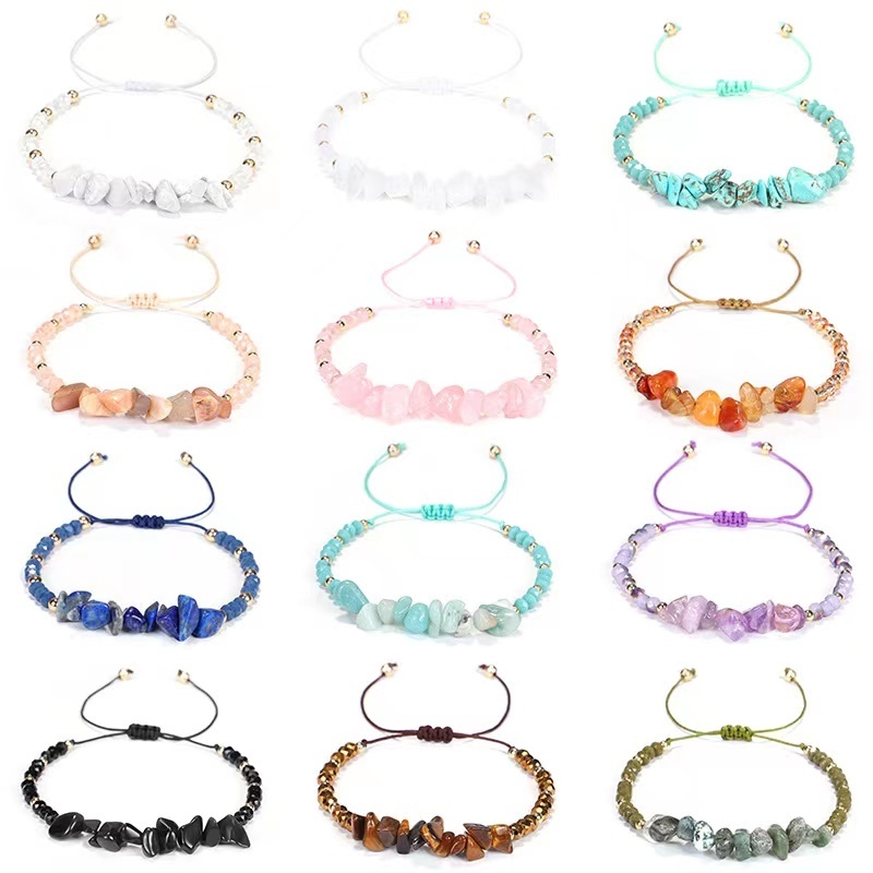 Natural Gemstone Bracelets Chakra Crystal Healing Irregular Chips Beads Stretch Adjustable Weave Bracelets for Women