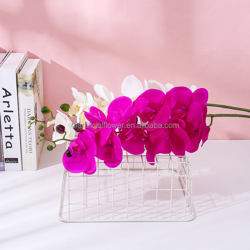 K17 Decorative Flowers High Simulation 9 Heads Phalaenopsis Orchid Artificial Wedding Single Stem Real Touch Latex Butterfly