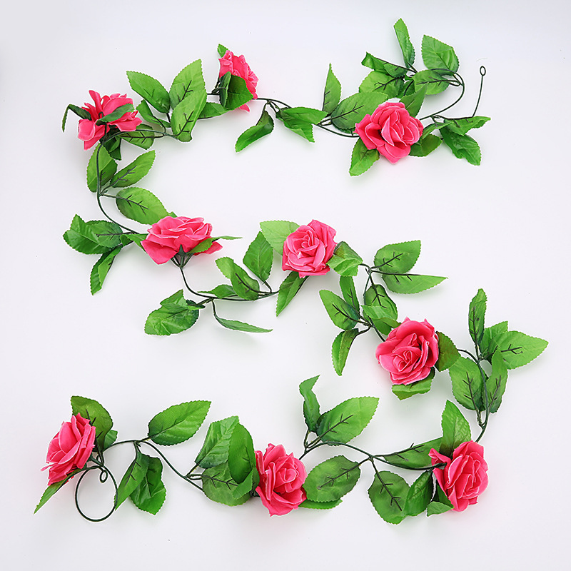 Trending Products Rose Vine 245cm Red Roses Flowers Artificial Home Wedding Flower Rose Wall Rattan Decoration