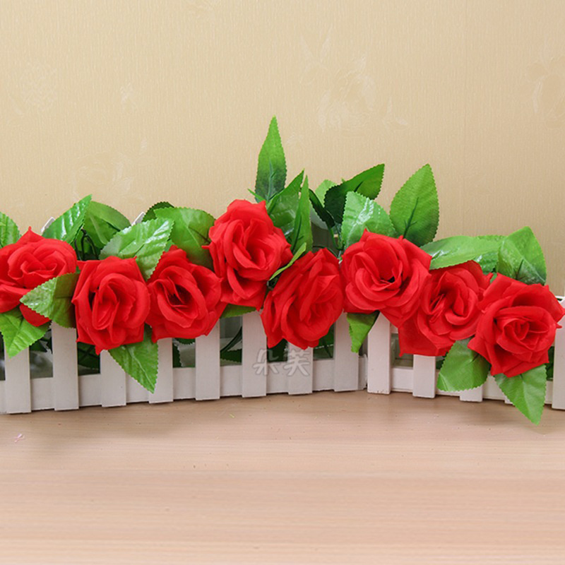 Trending Products Rose Vine 245cm Red Roses Flowers Artificial Home Wedding Flower Rose Wall Rattan Decoration