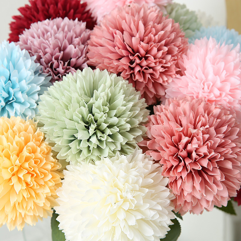 Hot sale dandelion small ball chrysanthemum Real Touch artificial flower  wedding Silk ping pong Indoor Decoration