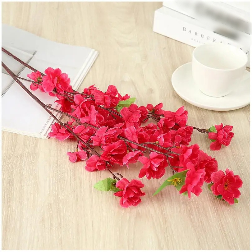 DuoFu Peach Blossoms Artificial Flowers Pink Wax Plum Decoration Living Room Floor-Standing Tree