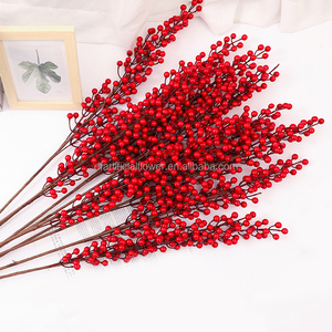 H120 Wholesale 2021 Cheap Price Foam Artificial Christmas Decorative  Berry Fruit Picks Branch Red Stems red berry artificial