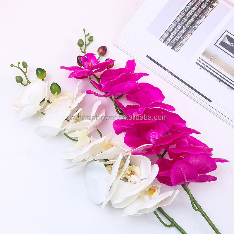 K17 Decorative Flowers High Simulation 9 Heads Phalaenopsis Orchid Artificial Wedding Single Stem Real Touch Latex Butterfly