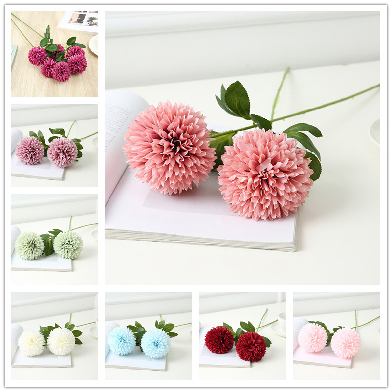 Hot sale dandelion small ball chrysanthemum Real Touch artificial flower  wedding Silk ping pong Indoor Decoration