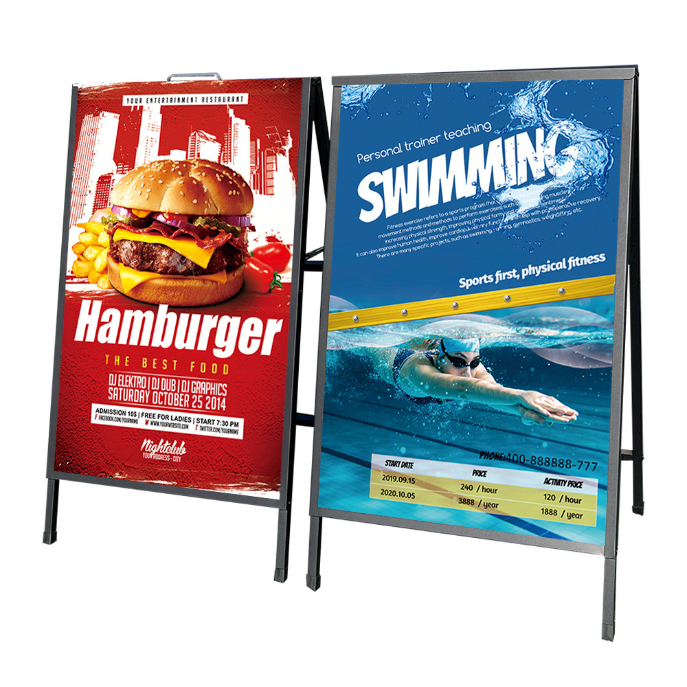 Portable Outdoor A-Frame Iron Double Sided Display Rack Pavement Sign Stand for Sidewalk Signposters