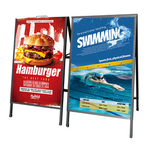 Portable Outdoor A-Frame Iron Double Sided Display Rack Pavement Sign Stand for Sidewalk Signposters