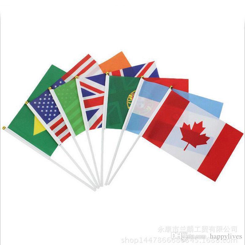 Held Waving National Countries Hand Stick Flag With Flag Pole