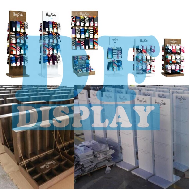 SK044 Double sided  acrylic floor RACK WITH  HOOKS for socks DFDISPLAY